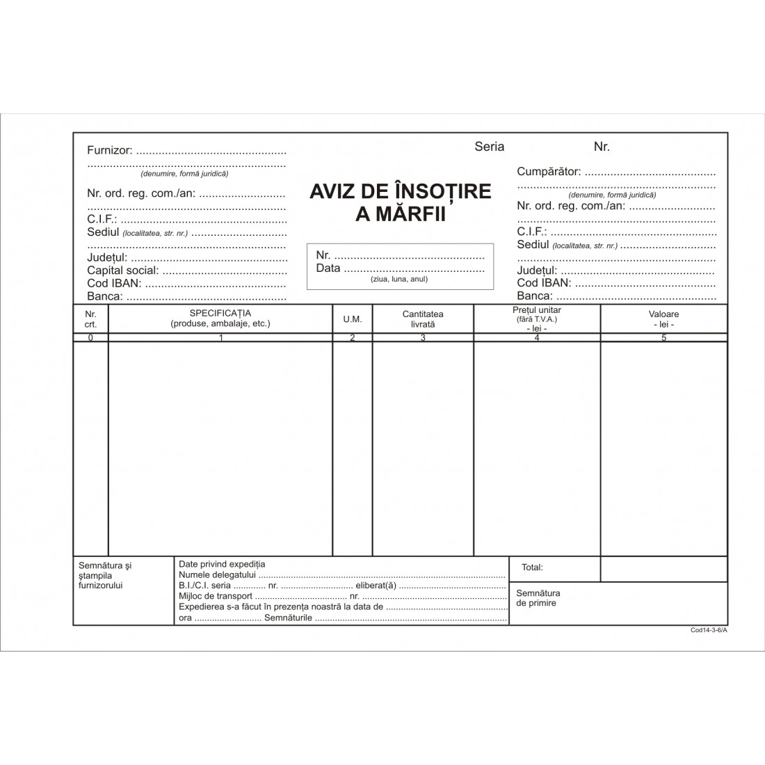 Aviz de insotire a marfii A5