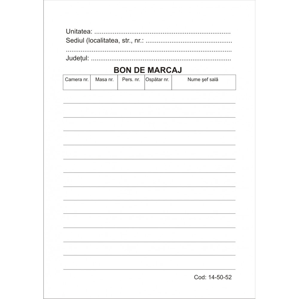 Bon de marcaj A6 - autocopiativ, Tipografia Fistem, Tipografia Valmaster